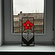 Подвесной витраж Тиффани с красным цветком. Витражи. Mary's Workshop. Интернет-магазин Ярмарка Мастеров.  Фото №2