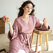 Одежда handmade. Livemaster - original item Pink linen dress with voluminous sleeves 