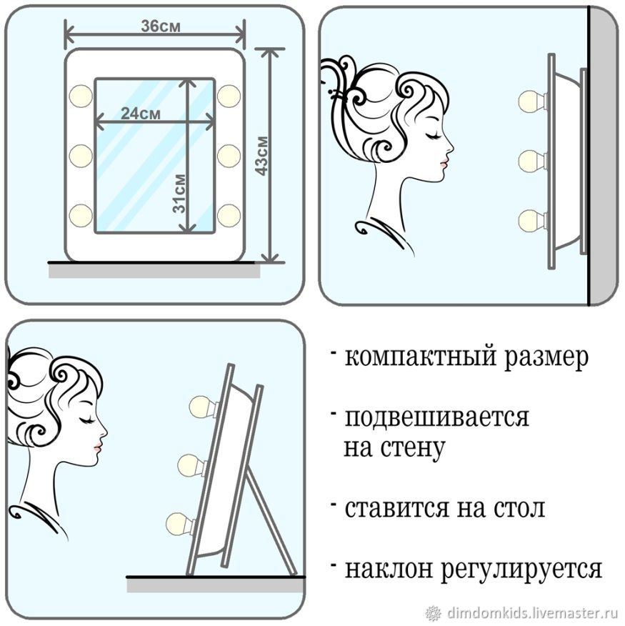 Гримерное зеркало чертеж с размерами