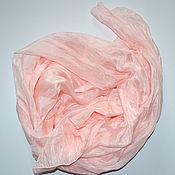 Шарф шёлковый светло розовый однотонный жатый женский демисезонный