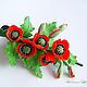 Hair clip 'Bouquet of poppies'. Flowers from polymer clay, Hairpins, Zarechny,  Фото №1
