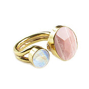 Украшения handmade. Livemaster - original item Gold ring with moonstone and rhodochrosite, large pink ring. Handmade.