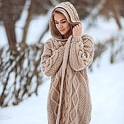 Одежда handmade. Livemaster - original item cardigans: Knitted cardigan for women with a hood in the color sand oversize. Handmade.