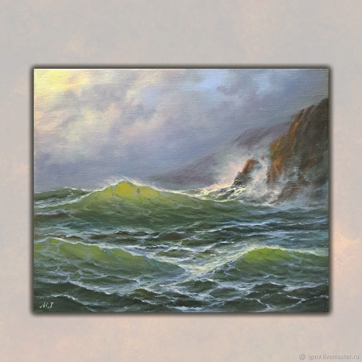 Картина море, океан маслом, морской пейзаж, Большая волна, 25х30 см в ...