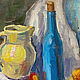 Картина маслом  Натюрморт с бутылкой и  мандаринами. Картины. Картины от  Ирины. Ярмарка Мастеров.  Фото №5
