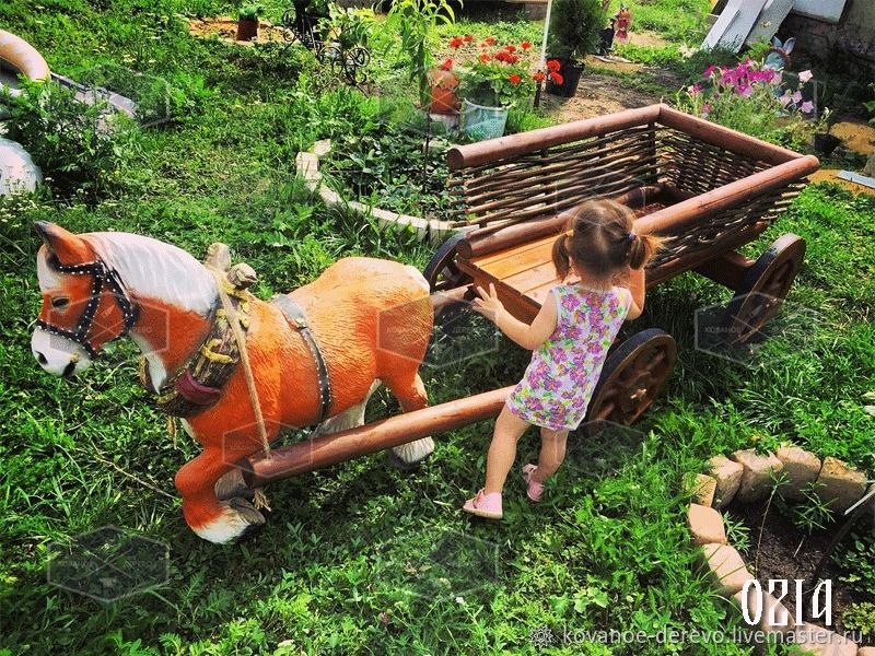 Садовая фигура ослик с тележкой в е на Ярмарке Мастеров .