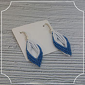 Украшения handmade. Livemaster - original item Diamond earrings made of beads blue white. Handmade.