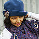 Женская шляпка шапка на весну осень с большими полями вязаная Синяя. Шляпы. Джемпера, шапки, палантины от 'Azhurles'. Ярмарка Мастеров.  Фото №4