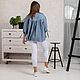 Linen boho Blouse with a wide yoke gray and blue. Blouses. NATALINI. My Livemaster. Фото №4
