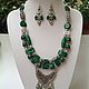 Set, necklace and earrings ethnic from malachite vintage, Oriental style. A strong children's amulet and protective talisman for Taurus, Libra and Leo. Unusual set with antique charm.