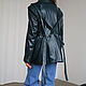 Double-breasted vegan leather jacket with straps on the back (dark green), Suit Jackets, Moscow,  Фото №1