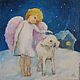 angel. I love my lamb Canvas oil 17na17cm. Pictures. KapustinaArt. Online shopping on My Livemaster.  Фото №2