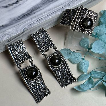 Украшения ручной работы. Ярмарка Мастеров - ручная работа Набор с обсидианом. Handmade.