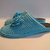 Обувь ручной работы handmade. Livemaster - original item Knitted slippers-flip-flops with a rose ( cotton ). Handmade.