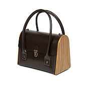 Grey handbag made of genuine leather and wood MOLLY graphite