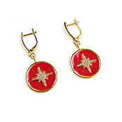 Украшения handmade. Livemaster - original item Red Enamel Earrings, Star earrings, circle earrings. Handmade.