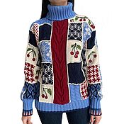 Одежда handmade. Livemaster - original item Women`s Winter cherry sweater, patchwork, merino wool, hand embroidery. Handmade.