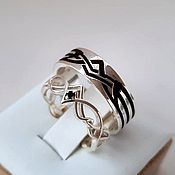Свадебный салон handmade. Livemaster - original item Paired Wedding Rings Silver with Black Stone (Ob33). Handmade.