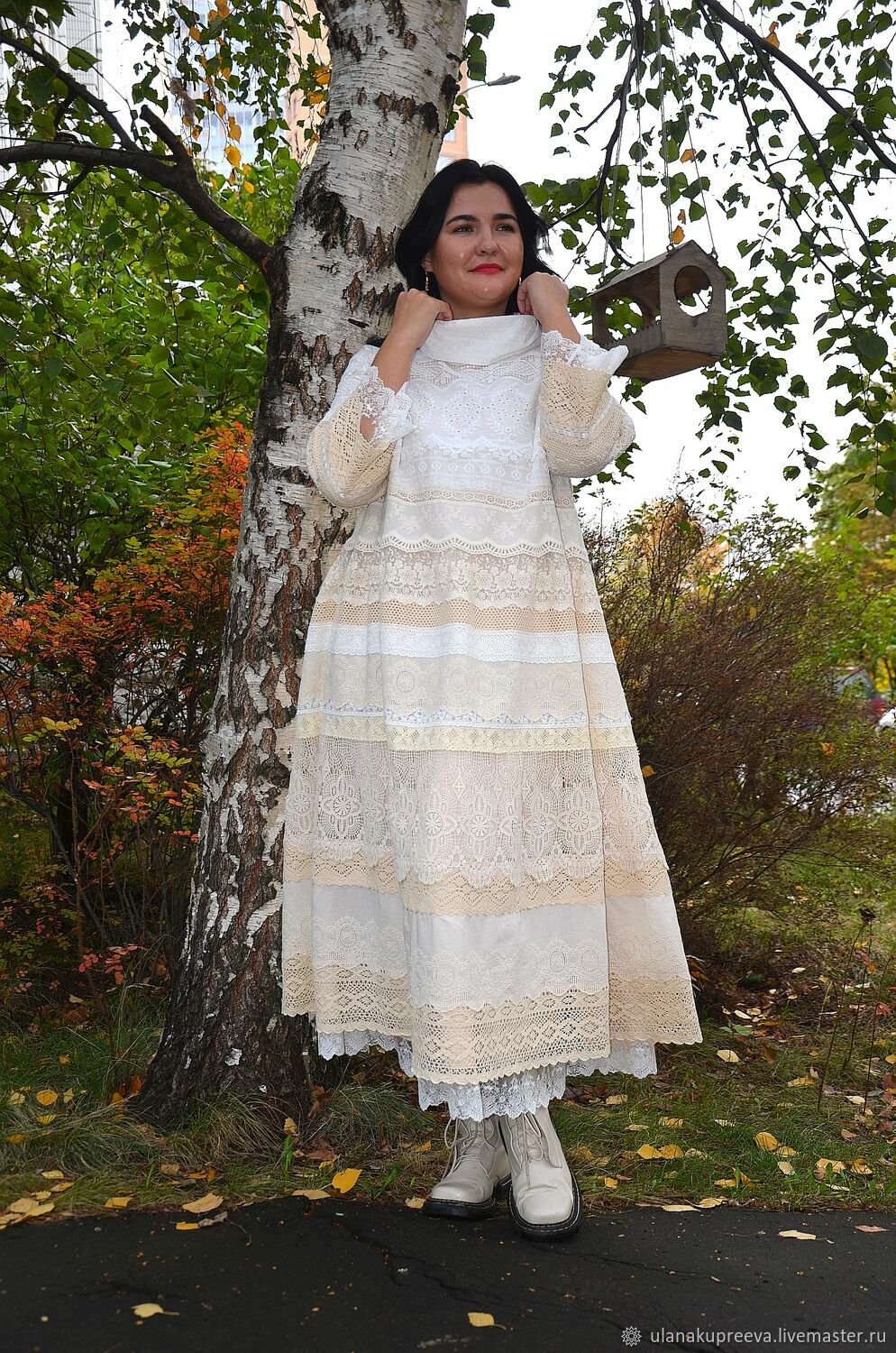 Кукла коллекционная фарфор барышня в платье сиреневые кружева 40 см