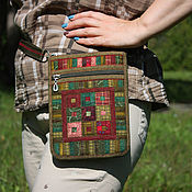 Сумки и аксессуары handmade. Livemaster - original item Bag-pocket, delicatessen, belt bag, patchwork, Russian style, green. Handmade.