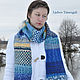 Blue Knitted Wool Scarf Long Stripes Oversized Knit Classy Scarf, Scarves, Moscow,  Фото №1