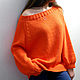 Джемпер  вязаный мериносовый женский оранжевый оверсайз. Кардиганы. Sweater Star Вязание на заказ. Интернет-магазин Ярмарка Мастеров.  Фото №2