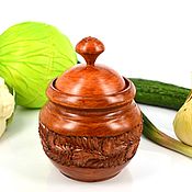 Carved wooden sugar bowl with spoon and lid