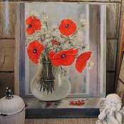 Картины и панно handmade. Livemaster - original item "Poppies near the window" oil Painting flowers in a vase. Handmade.