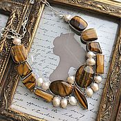 Украшения handmade. Livemaster - original item Necklace of stones of Tiger eye and natural pearls. Handmade.