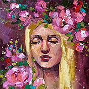 Картины и панно handmade. Livemaster - original item Painting with a girl and flowers - oil on canvas. Handmade.