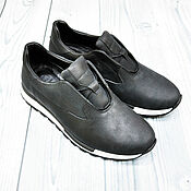 Обувь ручной работы handmade. Livemaster - original item Sneakers made of genuine cattle leather, in dark gray color!. Handmade.