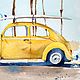 Order Painting with a yellow car and palm trees with a blue sky on a white background Mosk. Olga Ermakova art. Livemaster. . Pictures Фото №3
