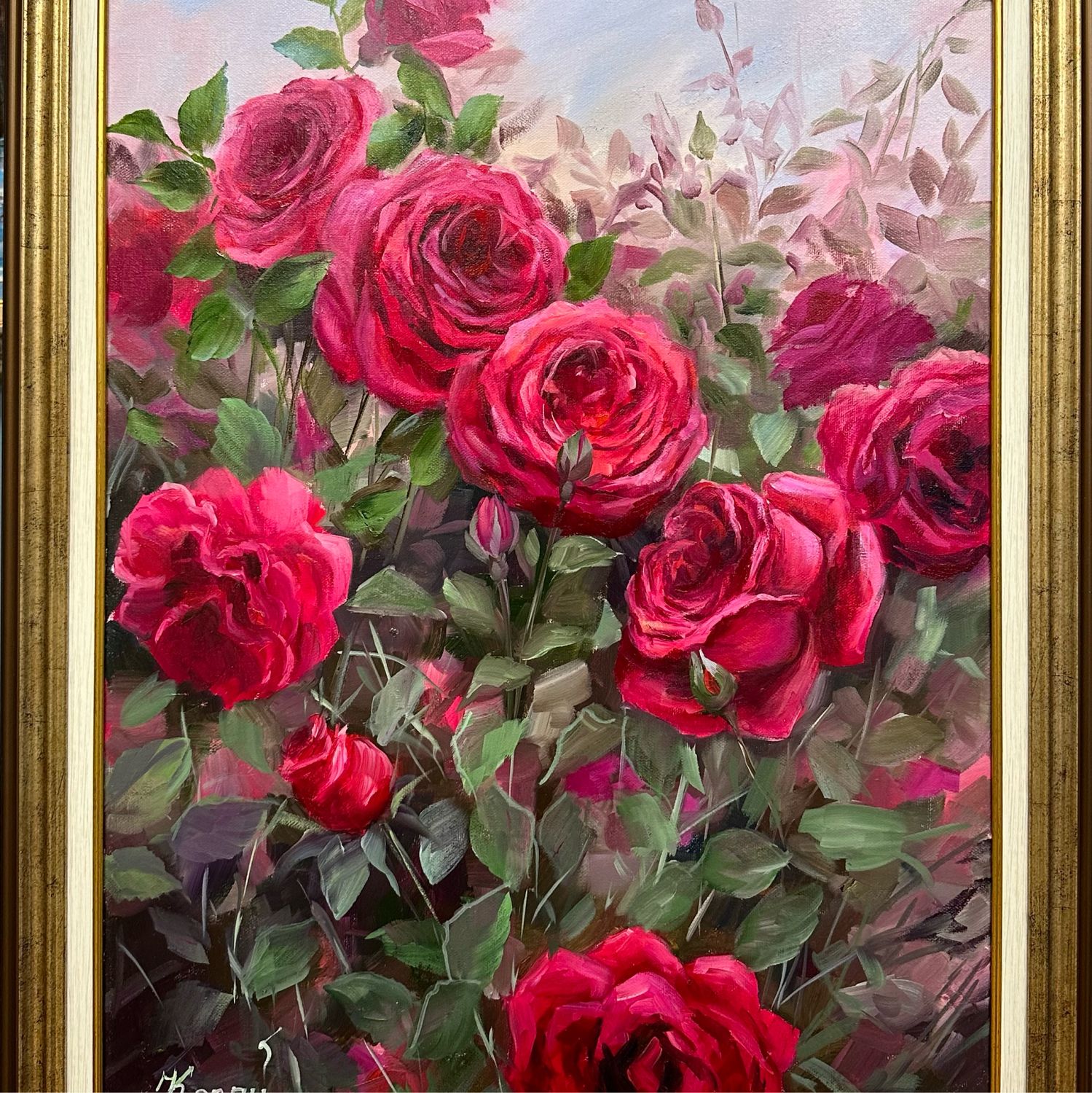 Картины с алыми и розовыми розами - живопись маслом