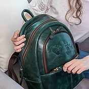 Сумки и аксессуары handmade. Livemaster - original item Backpacks: Women`s leather backpack dark green with malachite pockets. Handmade.