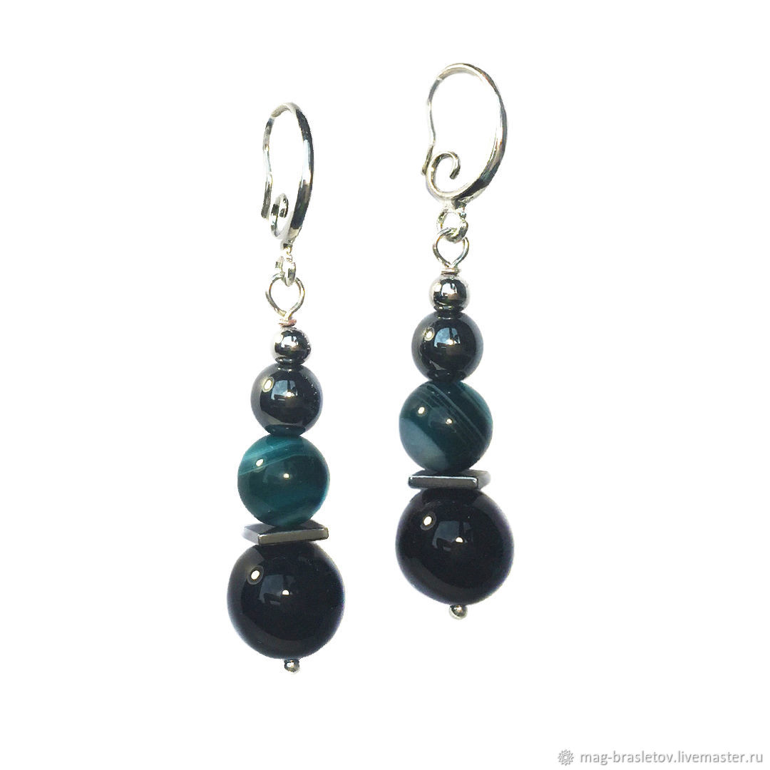 Astero Earrings Emerald From Brazilian Agate Black And Hemat Earrings Handmade Livemaster Astero Emerald From Brazilian Agate Black