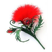 Кожаная брошь-цветок (с видео) перьями павлина вышивкой кристаллом