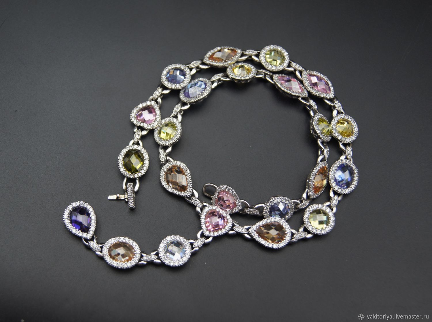 Silver necklace with colored cubic Zirconia, Necklace, Moscow,  Фото №1