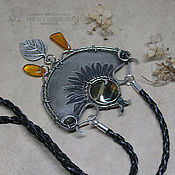 Украшения handmade. Livemaster - original item Boho-style Sunflower pendant made of nickel silver with natural stones. Handmade.