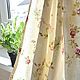 Linen curtains for kitchen with flower in beige and olive tones of Provence. Curtains Provence. Curtains for the kitchen. Textile set for kitchen.