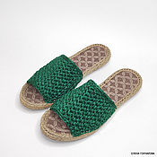 Обувь ручной работы handmade. Livemaster - original item Knitted flip-flops, green cotton. Handmade.