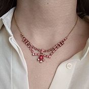 Винтаж handmade. Livemaster - original item Vintage pink necklace with Czech crystals on a chain decoration. Handmade.