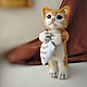 Felt toy cat Peach, interior toy, Felted Toy, Maloyaroslavets,  Фото №1