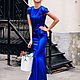 Синее шелковое платье в пол рыбка вечернее. Платья. Karina Khimchinskaya (by-kk). Интернет-магазин Ярмарка Мастеров.  Фото №2
