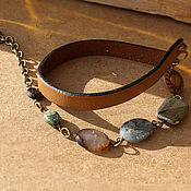 Украшения handmade. Livemaster - original item Bracelet-winding of leather and stones 
