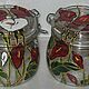 Баночка "Красные и белые цветы". Банки. Stainedglassday (STAINEDGLASSDAY). Интернет-магазин Ярмарка Мастеров.  Фото №2