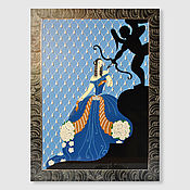 Картины и панно handmade. Livemaster - original item Stylish interior painting Woman in blue dress Cupid with arrow. Handmade.