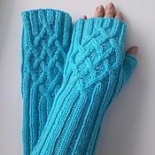 Аксессуары handmade. Livemaster - original item Knitted mittens Fun turquoise. Handmade.