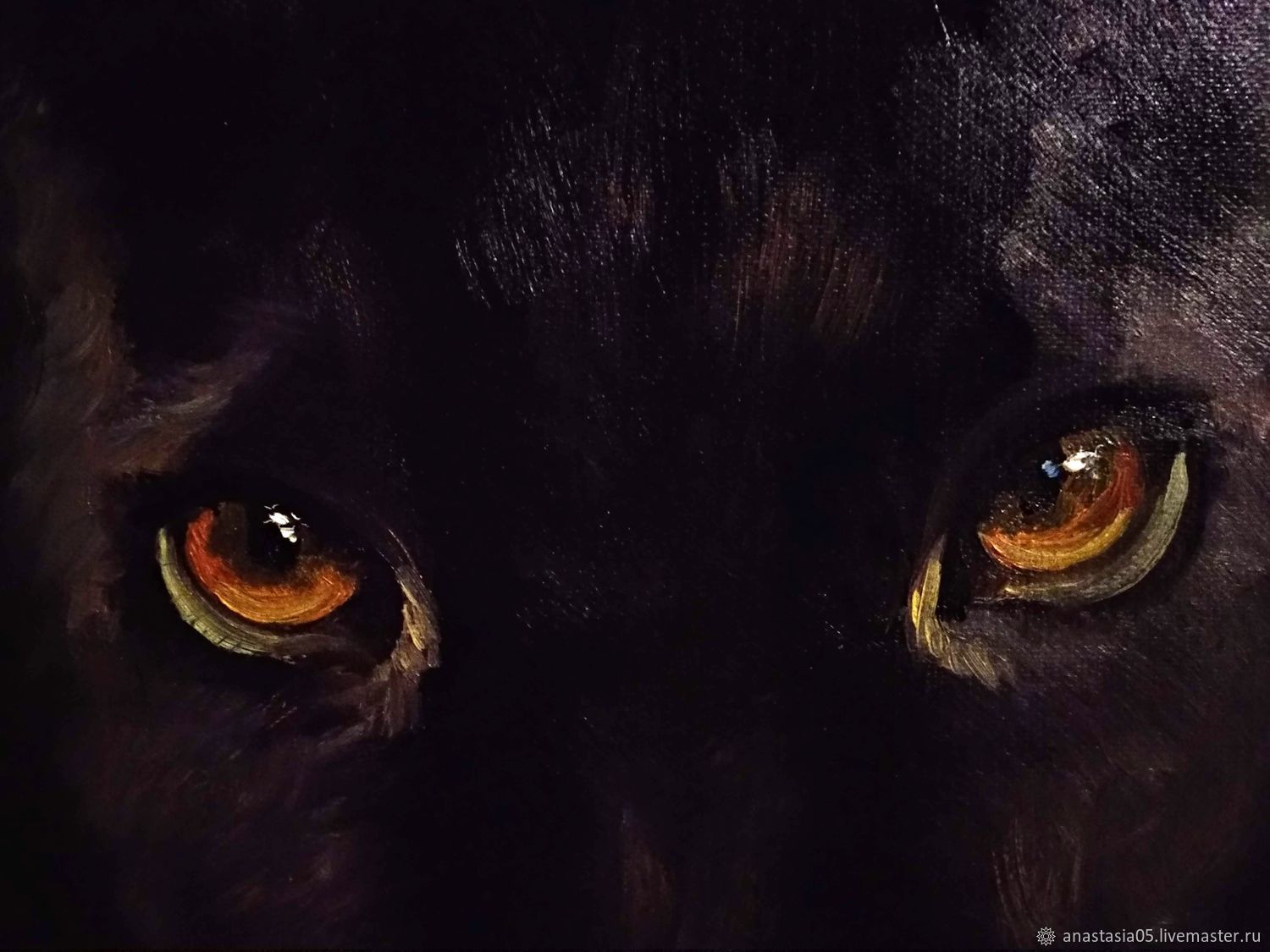 Картина маслом Королева ночи, черная пантера, дикая кошка.
