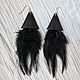 Black Genuine Leather and Feather Earrings, Earrings, Sofia,  Фото №1