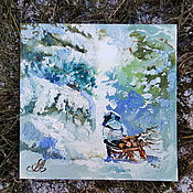 Картины и панно handmade. Livemaster - original item Sleigh, winter oil painting on canvas. Handmade.